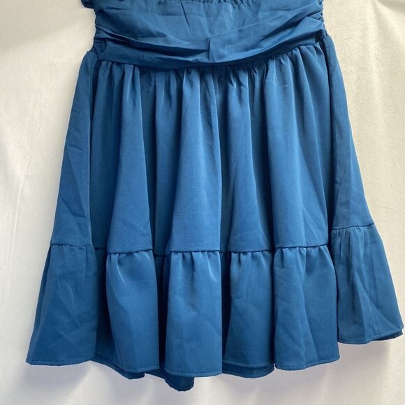 iGENJUN Off Shoulders Lantern Sleeve Smocked Backless A-Line Dress Women L Blue - Picture 11 of 16